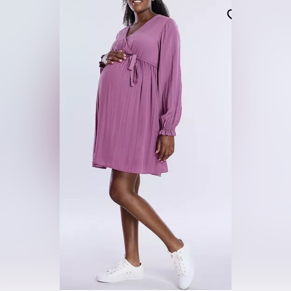 NEW…Motherhood Maternity Woven Wrap Smocked Long-Sleeve Dress - Picture 3 of 5
